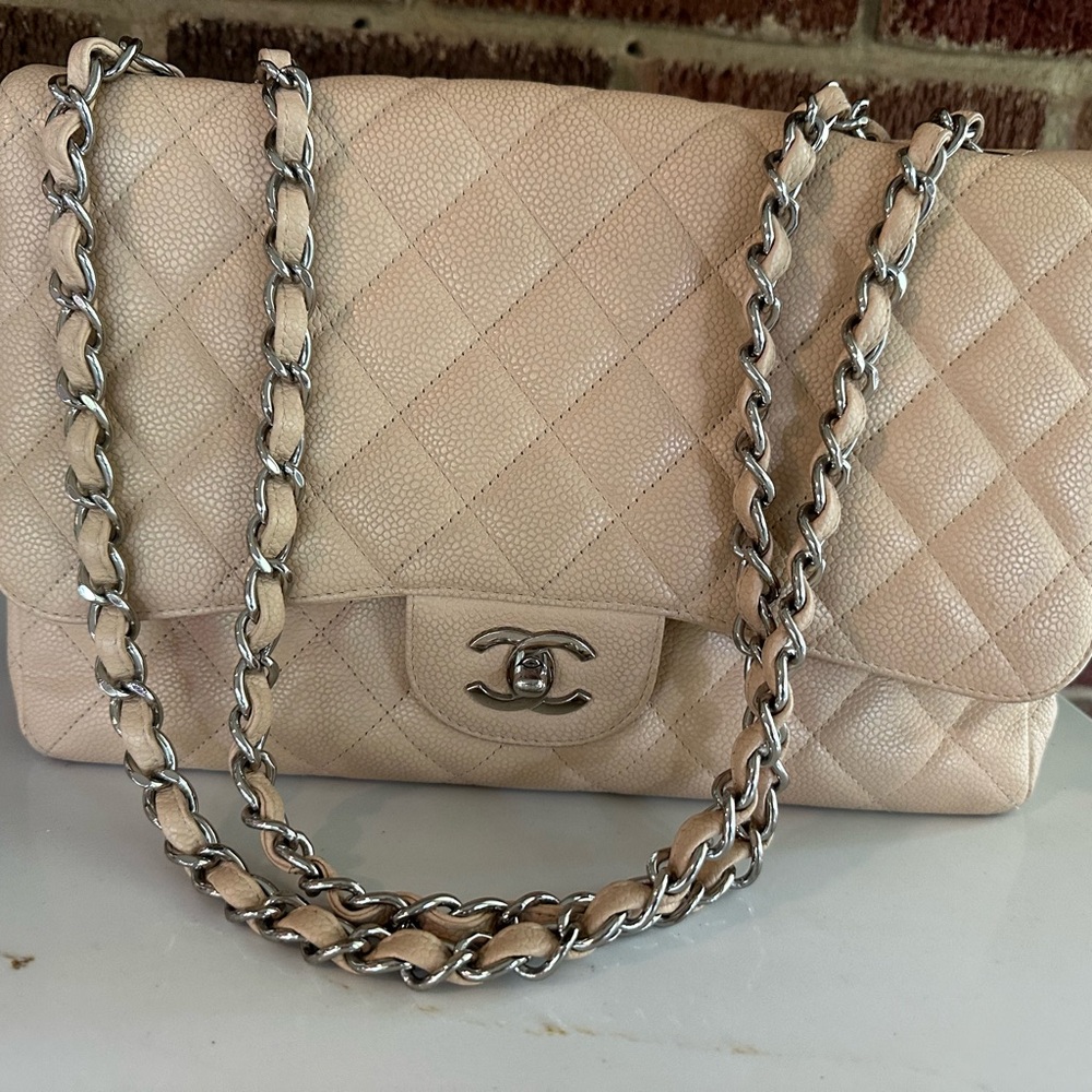 Chanel Beige Quilted Leather Chain Bag